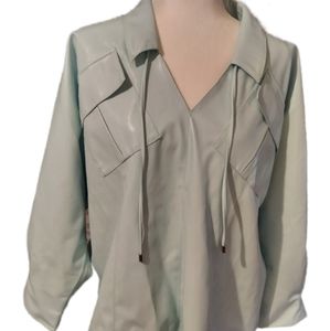 Alfani faux leather New Minimalism V neck Top NWT